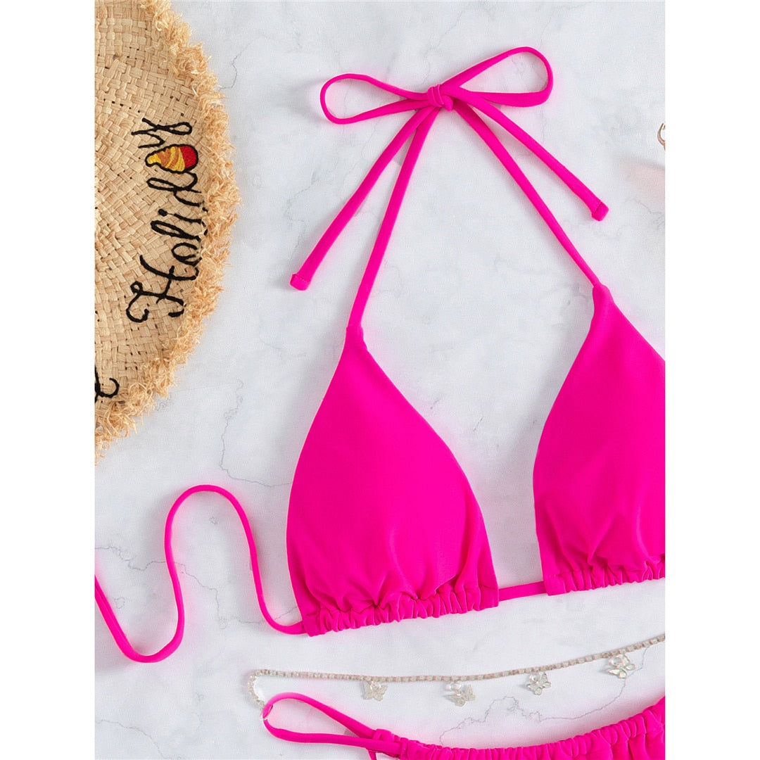 Hot Pink Bikini With Butterfly Chain - CUVATI