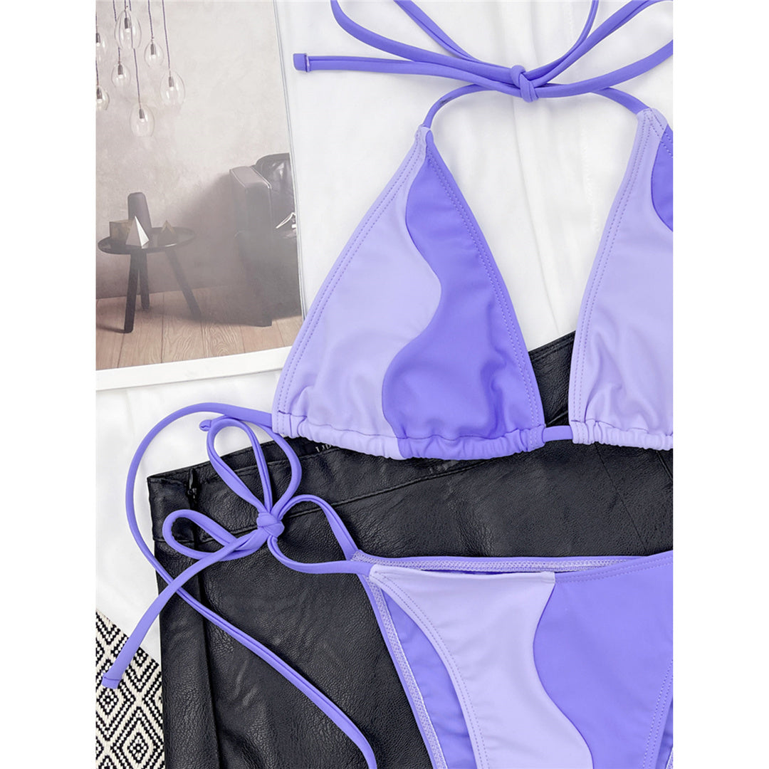 brazilian bikini set swimsuit tied-metallic lilac