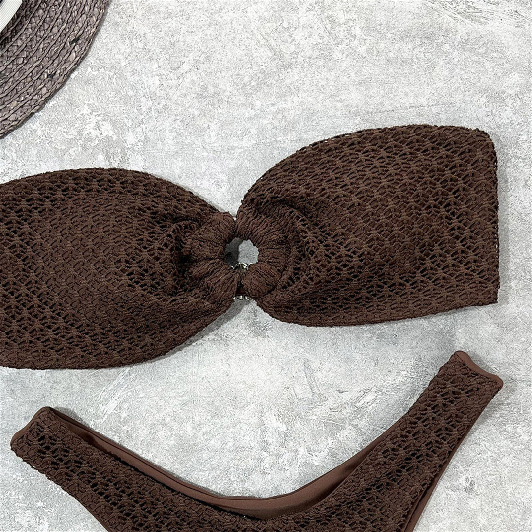 Brown Coffee Sexy Wrinkled Bandeau Strapless Bikini Women Swimwear Female Swimsuit Two-pieces Bikini set Bather Bathing Suit Swim Lady