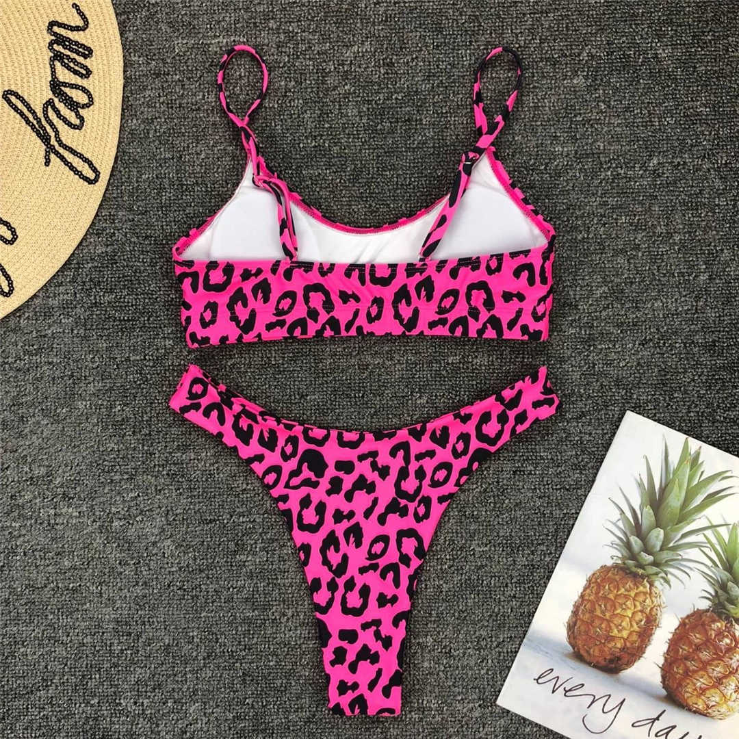 pink Animal Print Bikini bottoms bikini top